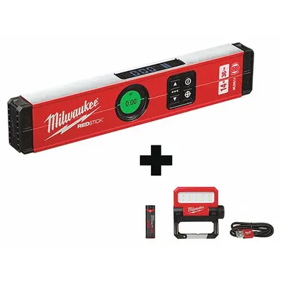 MILWAUKEE Digital Level: Includes Batteries, ±0.10°, 14 in Overall Lg, 4V Battery Size - Standard Digital Levels