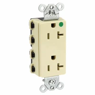 HUBBELL Receptacle: Hospital Grade Fed. Spec., Decorator Duplex, 5-20R, Ivory, 125V AC - General Purpose Receptacles