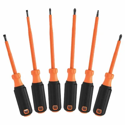 KLEIN TOOLS Screwdriver Set: 1-10 Pieces, 6 Pieces, Phillips/Slotted/Square Tip - Insulated Screwdriver Sets