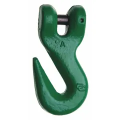 This narrow-opening grab hook is designed for lifting and rigging applications where a compact hook profile is needed to engage chain links. Made from alloy steel with a Grade 100 rating, it offers a working load limit of 22,600 lb and a usable length of 4 7/16 inches. Suitable for material handling, construction, and heavy equipment maintenance tasks.