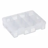WESTWARD Tool Case: 7 in W 5 1/2 in D 1 3/4 in H, Plastic, Clear, Hinged Lid, 12 Compartments