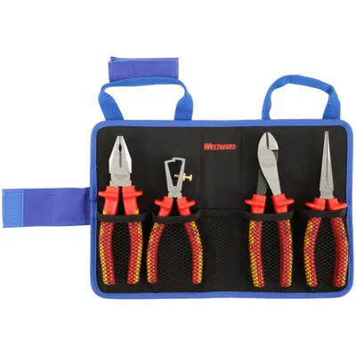 WESTWARD Insulated Plier Set: Insulated, 4 Pliers, Std Cushion Grip, Manual, Pouch - Insulated Assorted Pliers Sets