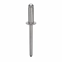 This domed-head blind rivet has a 0.188-inch diameter and 1 57/64-inch overall length with a 37/64-inch body length. It is designed for general-purpose fastening where access is limited to one side, such as sheet metal assembly, automotive repair, and equipment manufacturing. The dome head provides a finished appearance. Supplied in a 250-piece pack