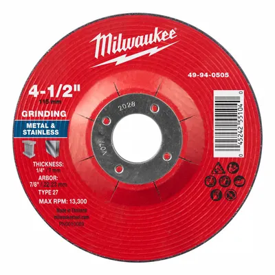MILWAUKEE Type 27 General Purpose Grinding Wheel - General Purpose Grinding Wheels for Carbon & Stainless Steel