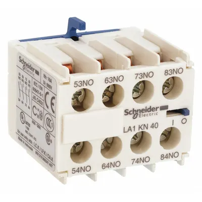 SCHNEIDER Auxiliary Contact Block: 4NO, 10 A Max Current (AC), Front Mount - Schneider Electric Auxiliary Contacts