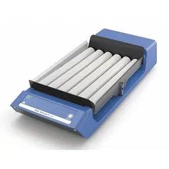 Lab roller with speed range 0 to 30 RPM, capacity for 6 shakers, and rolling operation. Usable at 4 to 50°C in incubators. Suitable for gentle mixing of samples in tubes or bottles.