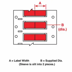 Polyolefin sleeve label, red matte finish, 3/8 in x 3/4 in, for wire gauges 4 AWG to 12 AWG. Compatible with i7100 printer series. Used for on-demand wire identification and marking in electrical panels, machinery, and control systems.