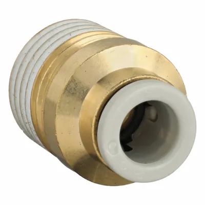 SMC Push-Fit Adapter Fitting: 6 mm OD x 1/4 in Pipe Size, Push-to-Connect x BSPT - Polybutylene & Brass Tube Fittings