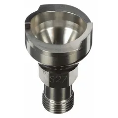 Stainless steel S27 adapter for connecting PPS series spray gun cups to spray guns with M16x1.5 thread. Used in automotive refinishing, industrial painting, and coating applications.