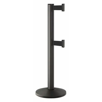 LAVI Barrier Post with Belt: Black, No Pattern, No Legend, 10 ft Belt Lg, Black - Solid-Color Retractable Belt Post Barriers