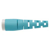 Strain relief boot for LC fiber optic connectors, designed for simplex OM4 optical fiber cables with a 1.6 mm diameter. Aqua-colored, supplied in a 10-pack. Provides protection at the termination point to reduce signal loss from cable bending or pulling in structured cabling and network installations