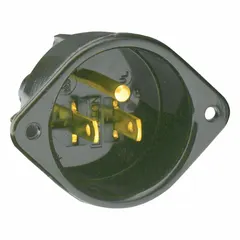 General purpose inlet rated 125V AC, 15 A, with 2 poles and 3 blades. Black 5-15P configuration provides a grounded connection for powering equipment in industrial and commercial settings.