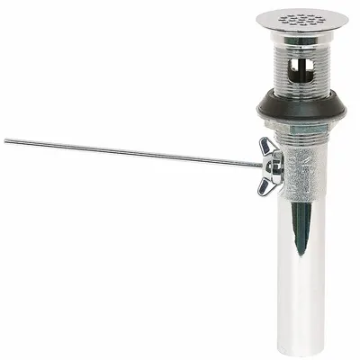 WATCO Drain Assembly: Brass, Chrome, 8 7/8 in Overall Ht, 2 3/8 in Overall Dia - Sink Drains with Lever-Activated Stopper