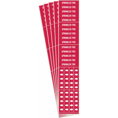 BRADY Pipe Marker: Sprinkler Fire, Red, White, Fits 3/4 in and Smaller Pipe O.D. - Sprinkler Fire Adhesive Pipe Markers