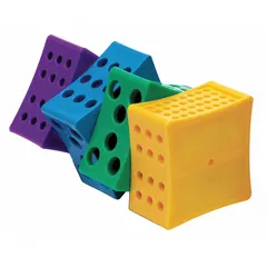 This polypropylene test tube rack holds twelve 0.5 mL wells and is designed for benchtop use. It measures 4 inches in height and 8 inches in length, with a multicolor finish. Suitable for organizing and securing microcentrifuge tubes during sample preparation, storage, and transport in laboratory environments.