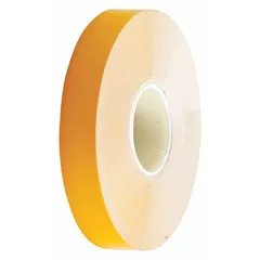 Solid yellow vinyl tape for marking aisles, hazard zones, and storage areas in industrial facilities. Measures 1/2 in wide by 50 ft long with a 4 mil thickness. No message legend. Suitable for use in warehouses, factories, and workshops.