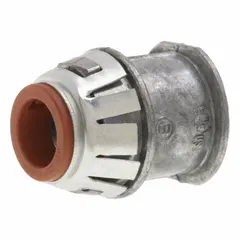 Straight connector for terminating and securing 3/8 in trade size AC/MC cable into boxes or enclosures. Snap-in insulated design with die cast zinc construction. NRTL listed.