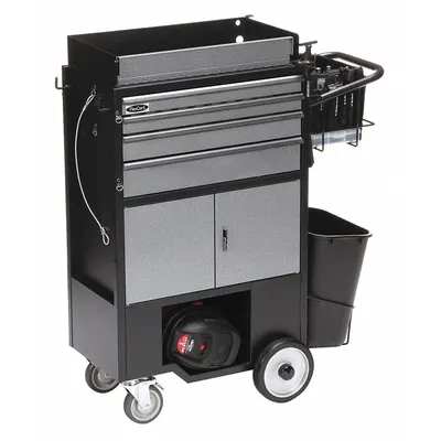 FLEXCART Tool Utility Cart: Silver, 37 1/2 in Wd, 14 1/2 in Dp, 45 in Ht, No Lid - Tool-Equipped Heavy-Duty Utility Carts with Drawers