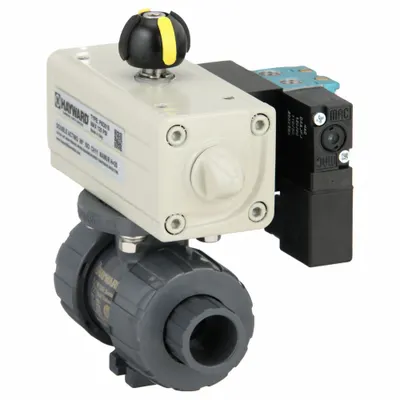 HAYWARD FLOW CONTROL Pneumatically Actuated Two-Way Ball Valve: 1/2 in, PVC - PVC Pneumatically-Actuated Ball Valves