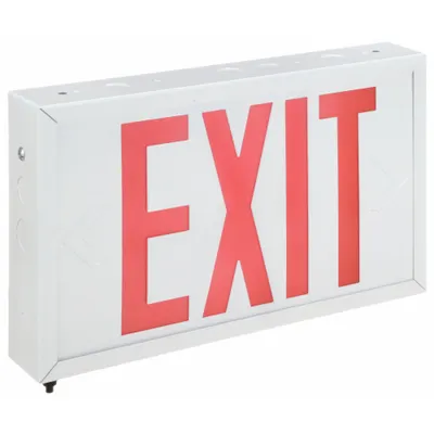 BIG BEAM Exit Sign: Emergency Battery Backup, LED, White, Red, 2 Faces, Ceiling/End/Wall - Steel Lighted Exit Signs