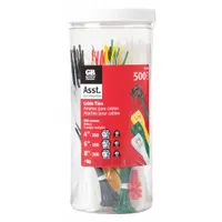 GARDNER BENDER Cable Tie Kit: 500 Pieces, Nylon 6/6, Plastic Pawl Locking, Assorted Colors, 500 PK (MPN 50398)