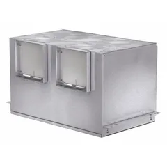 Rectangular duct high-efficiency inline cabinet fan for ventilation systems. Square duct size 11 in x 11 in, 115V AC single-phase, variable speed, 1,049 W. Discharge direction horizontal or vertical. Suitable for moving air in ducted installations.