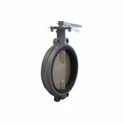 This 4 in cast iron butterfly valve is a concentric, wafer-style design with a lever handle and an aluminum bronze alloy disc. Rated for a maximum pressure of 200 psi (CWP), it is suited for on-off or throttling flow control in general-service applications such as water, air, and non-corrosive fluids in industrial piping systems.