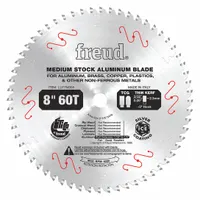 FREUD Circular Saw Blade: 8 in Blade Dia., 60 Teeth, 0.08 in Cut Wd, 5/8 in Arbor Size, Thin Metal (MPN LU77M008)