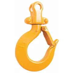 This top hook assembly is a replacement component for L5LB series lever chain hoists. It includes a safety latch and supports a 12,000 lb load capacity. Used in industrial lifting applications for secure hook engagement and load support.