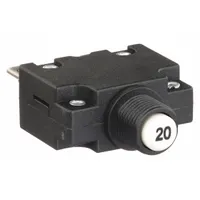 Panel Mount Circuit Breaker: 20 A Amps, 125/250V AC, 32V DC, 11mm Collar, 1.78 in Dp, 1/4 in Tab (MPN CMB-203-11C3N-W-A/20)