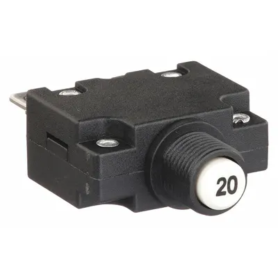 CARLING TECHNOLOGIES Panel Mount Circuit Breaker: 20 A Amps, 125/250V AC, 32V DC, 11mm Collar - Push Button Style, Front Panel-Mount Miniature Circuit Breakers