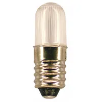 This miniature lamp features a T3-1/4 tubular shape with an E10 screw base. It operates on 24V AC/DC and emits red light. Commonly used for indicator lights, panel displays, and signal applications in control panels and machinery