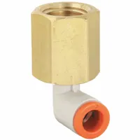 SMC Push-Fit Elbow Fitting: 1/4 in OD x 1/8 in Pipe Size, Push-to-Connect x FNPT, Brass, White (MPN KQ2LF07-34A)