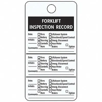 SEE ALL INDUSTRIES Tag: Forklift, 3 in Wd, 4 1/4 in Ht, White, Aluminum, 0.02 in Thick, Rectangle - Safety