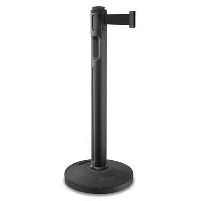 LAVI Barrier Post with Belt: Black, No Pattern, No Legend, 12 ft Belt Lg, Black - Solid-Color Retractable Belt Post Barriers