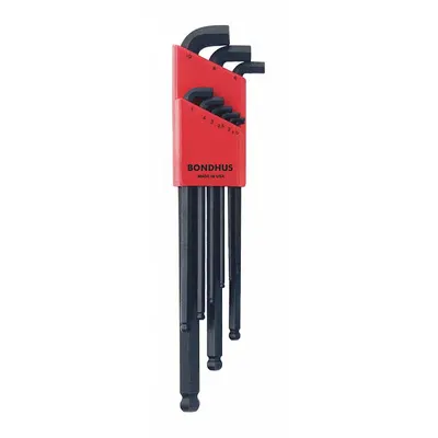 BONDHUS Hex Key Set: 6 - 10 Pieces, L, Metric, Single Ball End, Long, 9 Pieces - L-Shaped Hex Key Sets