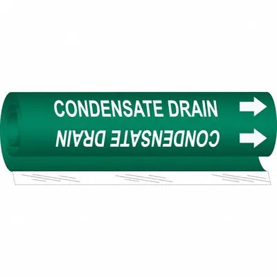 BRADY Pipe Marker: Condensate Drain, Green, White, Fits 1 1/2 to 2 3/8 in Pipe O.D. - Condensate Drain Wrap-Around Pipe Markers