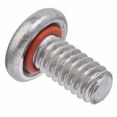 Pan head machine screw with #6-32 thread, 3/8 in length, Phillips drive (#2), and a silicone rubber O-ring for sealing. Made of plain stainless steel. Supplied as a 10-pack. Used in applications requiring a sealed, corrosion-resistant fastening, such as enclosures and panels.