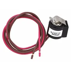 OEM replacement defrost thermostat for refrigerators and freezers. Regulates temperature during defrost cycles, ensuring the defrost heater turns off at the correct temperature to prevent frost buildup.