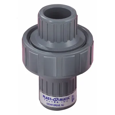 PLAST-O-MATIC Check Valve: Diaphragm, Inline Valve Body, 3/4 in Pipe Size, FNPT x Socket - Polypropylene Inline Diaphragm Check Valves