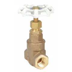 This 1/4 in bronze gate valve features a non-rising stem, FNPT x FNPT connections, and a wheel-operated solid wedge. With a 300 psi CWP rating and bronze wedge and bonnet, it is suited for potable water shut-off applications in residential and light commercial systems.