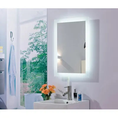 KETCHAM Bathroom Mirror: Rectangular, Glass, 36 in Overall Ht, 24 in Overall Wd - Lighted Vanity Bathroom Mirrors