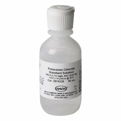 HACH Conductivity Standard Solution: 50 mL Volume, Liquid, 1,412 µS/cm, Bottle - Conductivity Standards