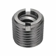 Heavy wall self-locking thread insert with M5-0.80 internal thread and M8-1.25 external thread. Features 6G external thread fit and 6H internal thread fit. Compatible with M8-1.25 tap. Supplied in a 10-pack. Used for repairing or reinforcing threads in metal or plastic components.