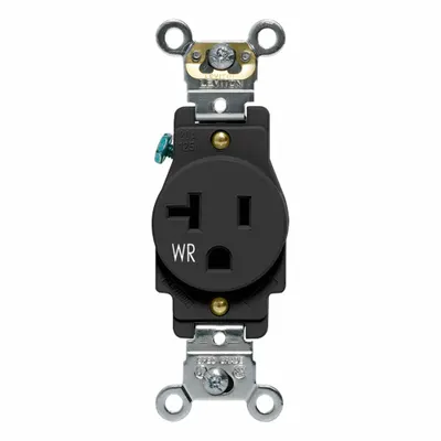LEVITON Single Receptacle Outlet: Single, 5-20, Black, 125V AC, 20 A - General Purpose Receptacles