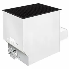 This in-floor vented gas heater operates on natural gas with a 30,000 BtuH heating capacity input. It includes a remote-mounted thermostat for temperature control. Grille dimensions are 16 in x 34-1/8 in; rough-in dimensions are 14-1/4 in x 32-1/4 in x 29-1/4 in. Suitable for supplemental or primary heating in commercial and industrial spaces.