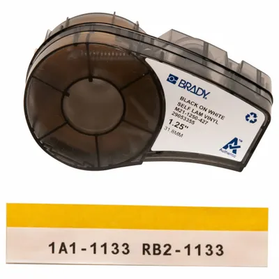 BRADY Wraparound Label: 1 1/4 in x 14 ft, Vinyl, White (Matte) - Brady Continuous Label Roll Cartridges