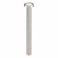 Pan head machine screw with #8-32 thread, 1 3/4 in length, made from 316 stainless steel with a plain finish. Phillips drive with #2 drive size. Sold in a 10-pack. Commonly used in industrial equipment, electrical enclosures, and machinery assemblies where corrosion resistance is required.