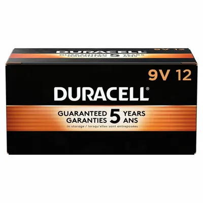 DURACELL Battery: 9V, Premium, Alkaline, 9V DC, CopperTop