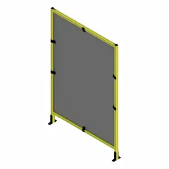 This wire mesh panel starter kit is designed for use with T-slot framing systems in industrial workstations, enclosures, or storage areas. The assembled panel measures 72 inches high by 36 inches wide by 5 1/2 inches deep, featuring a yellow powder-coated/PVC-coated finish over a black square wire mesh. It provides secure containment and visibility for tools, parts, or equipment.